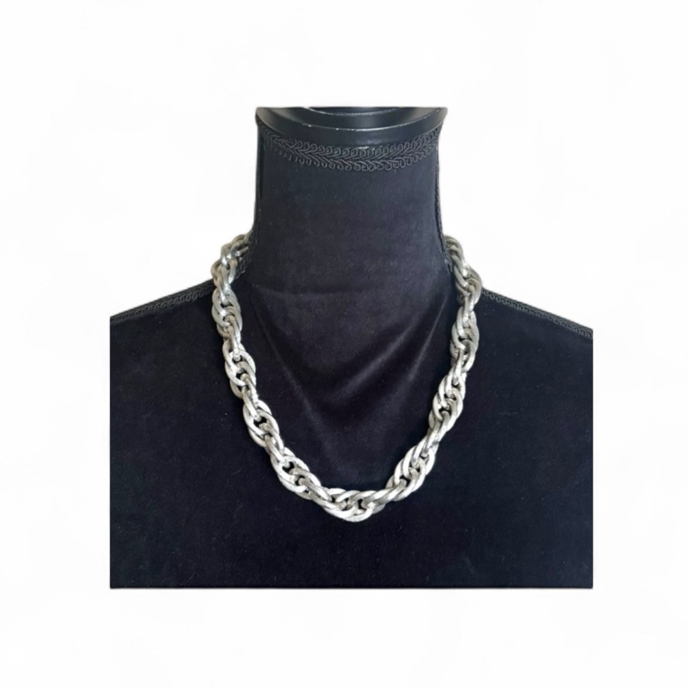 Silver chunky braided modern chain adjustable length costume jewelry necklace